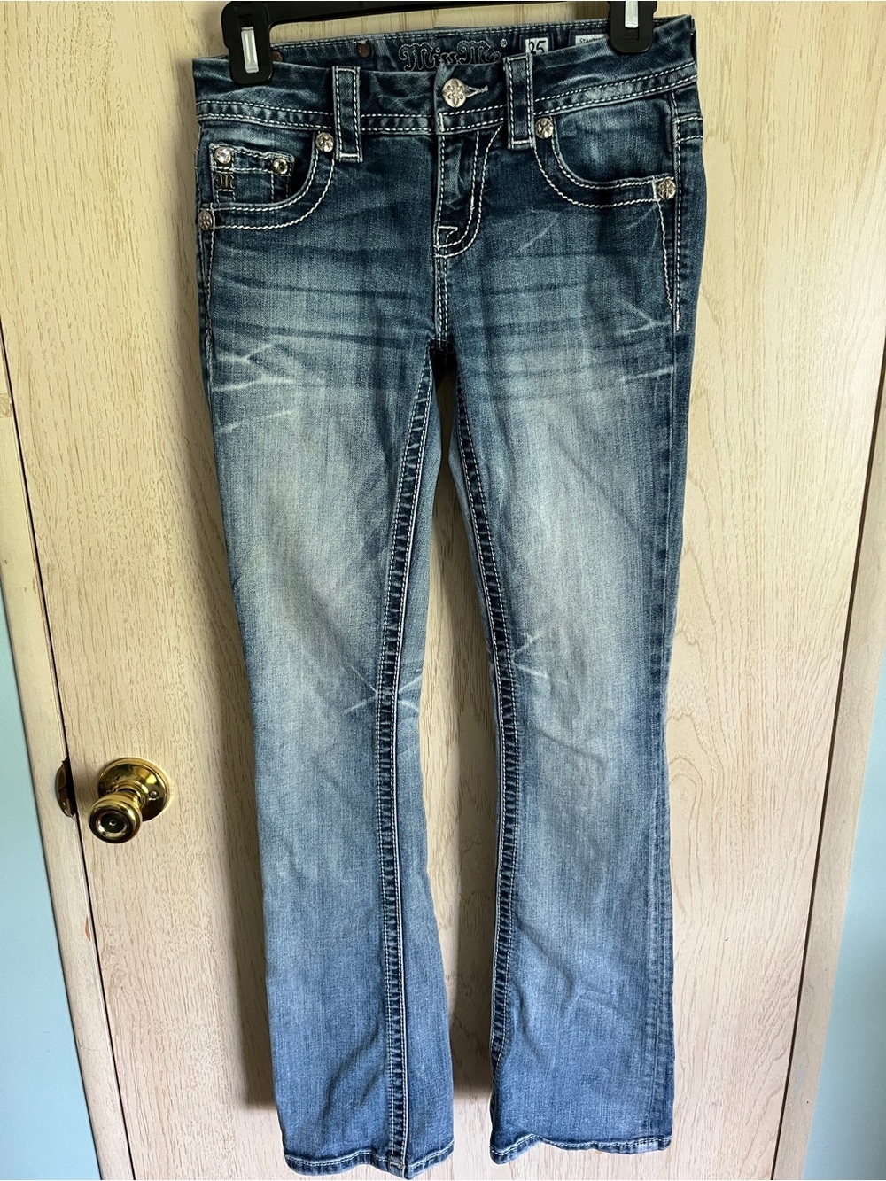 MISS ME Standard Boot Cut Blue Jeans Sz 25 Wings